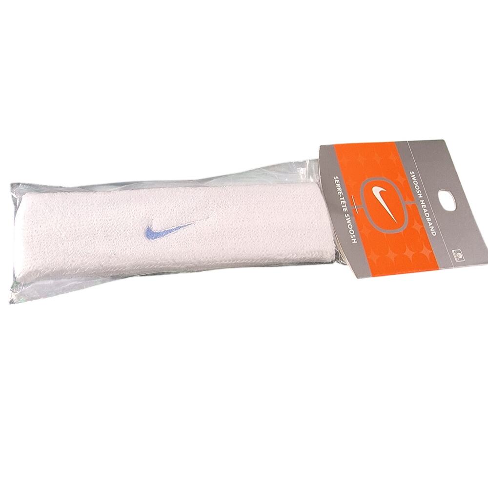 Vintage Nike Headband.  White with Blue/Silver Swoosh Style AC9055 103